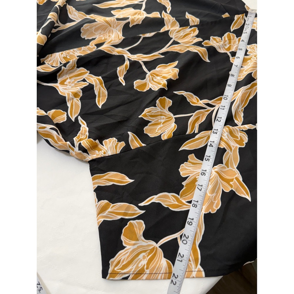 Maison Du Soir Kimono Maxi Robe Black Gold Floral Leaf Loungewear Resort L/XL - Picture 8 of 8